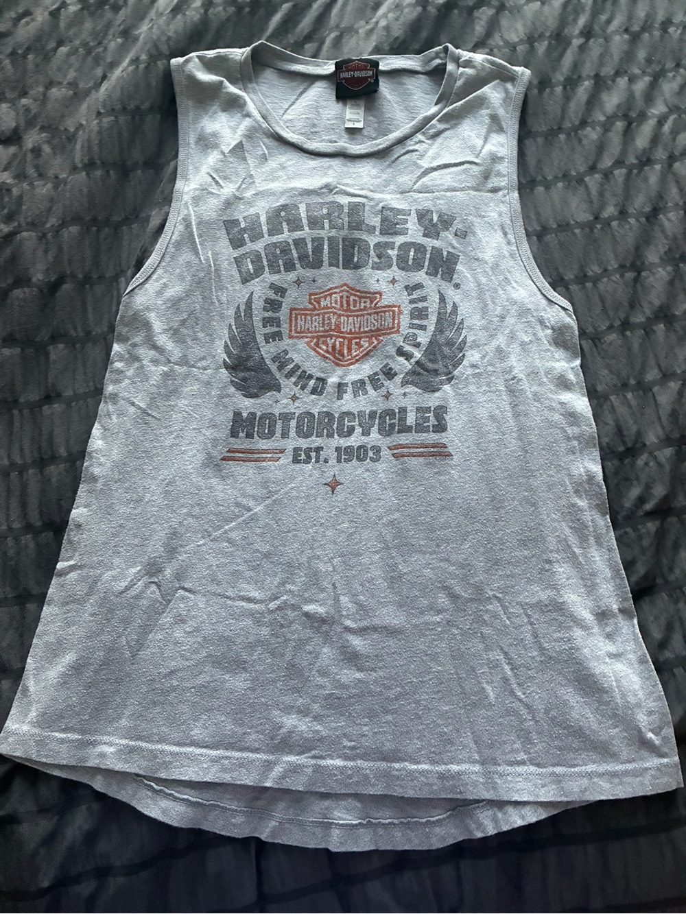 Harley-Davidson Light Gray Graphic Tank with Orange Logo